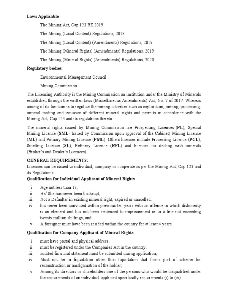 Mining Laws and Regulations Summary | PDF | Mining | Taxes