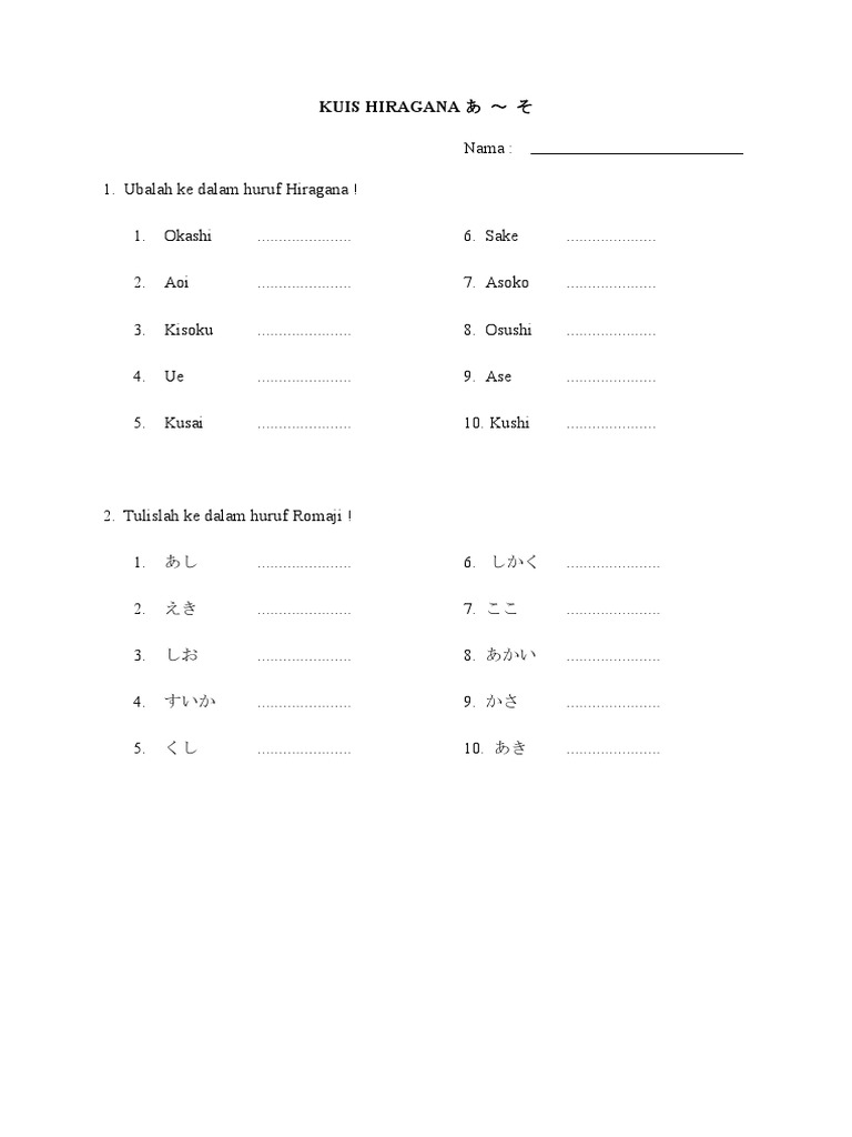 Kuis Hiragana あ そ Pdf