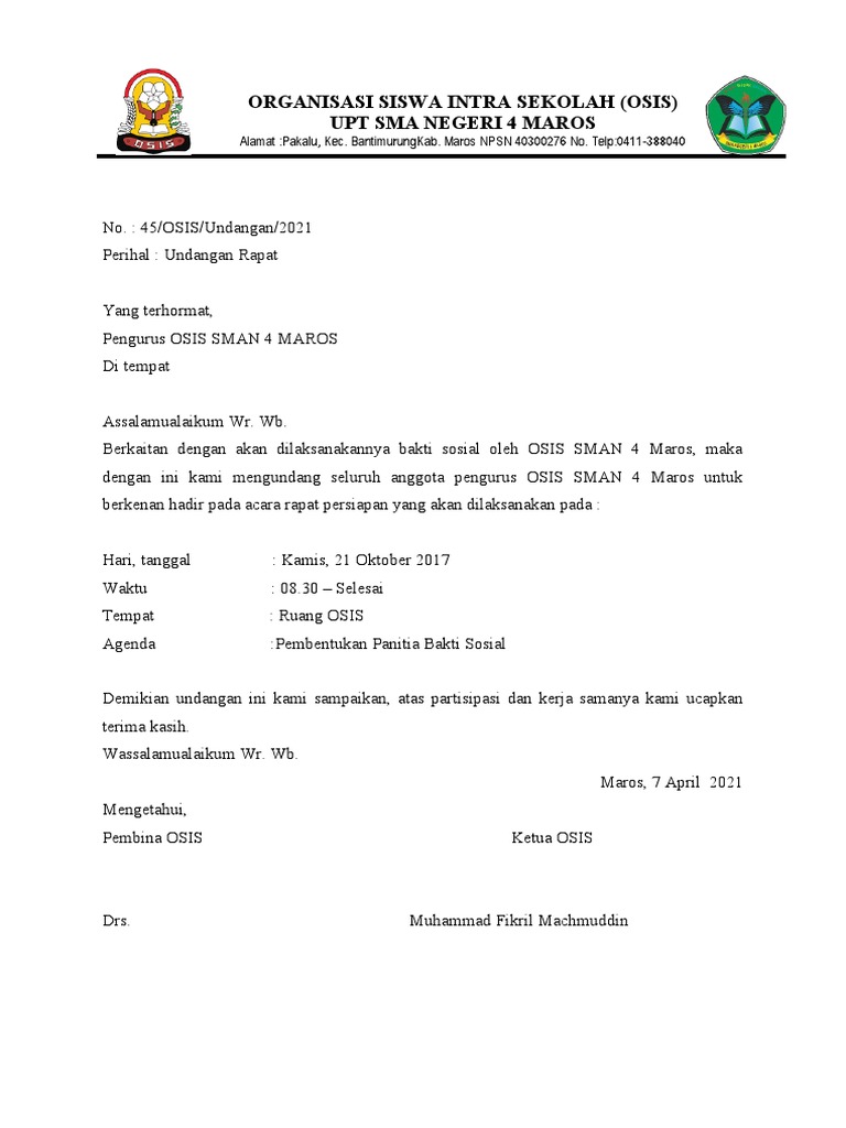 Surat Undangan Rapat OSIS | PDF