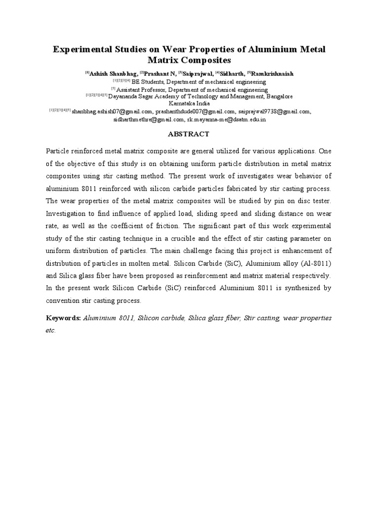 Experimental Studies On Wear Properties of Aluminium Metal Matrix ...