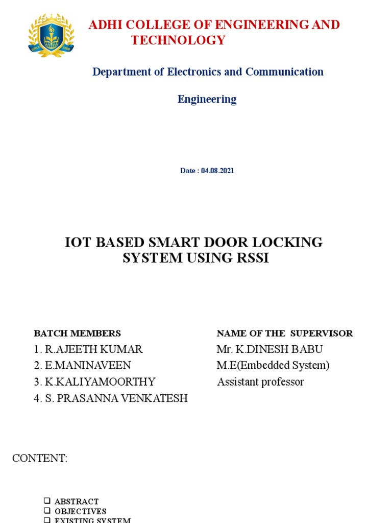 IoT Smart Door Locking System Using RSSI | PDF | Wi Fi | Internet Of Things