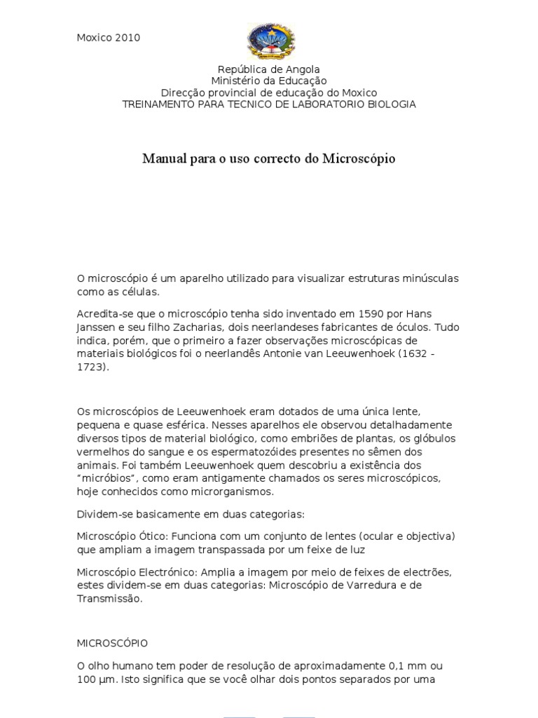 Como Usar O Microscopio Pdf Microscópio Filosofia Natural