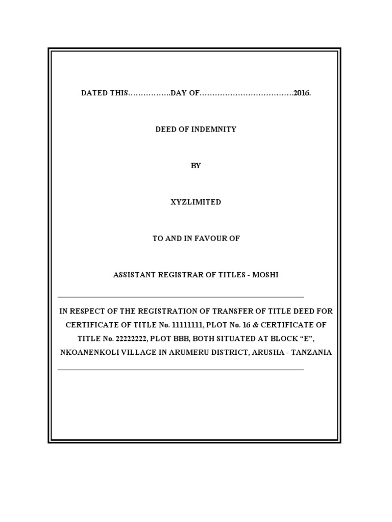Deed of Indemnity PDF Indemnity Notary Public