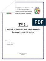 Calcul de La Constant D'un Calorimètre Et La Température de Fusion