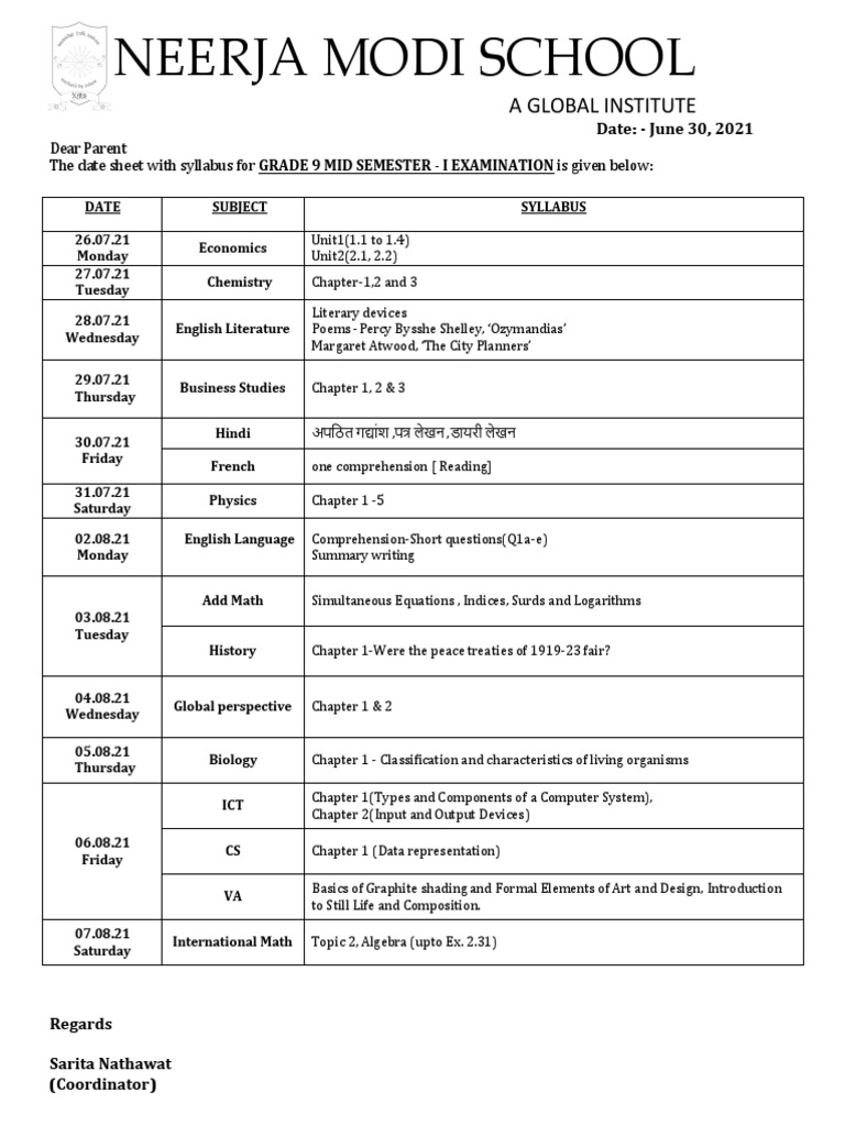 Grade 9 Mid Semester Exam Syllabus | PDF | Technology & Engineering