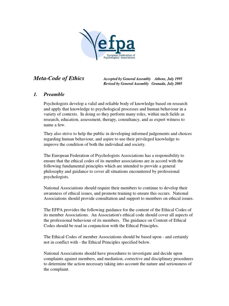 Efpa Meta Code Of Ethics