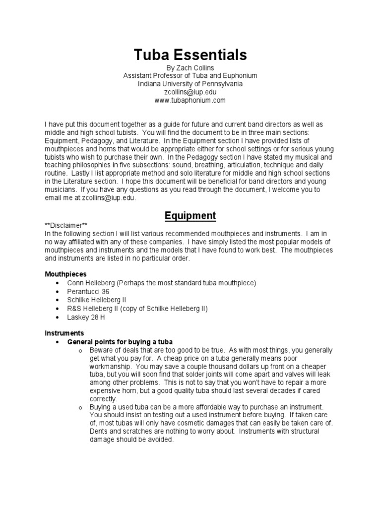 Tuba Essentials PDF Tuba Pitch (Music)