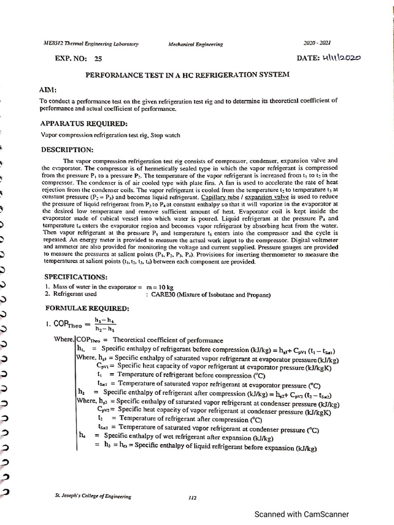 Performance Test On A HC Refrigeration System | PDF