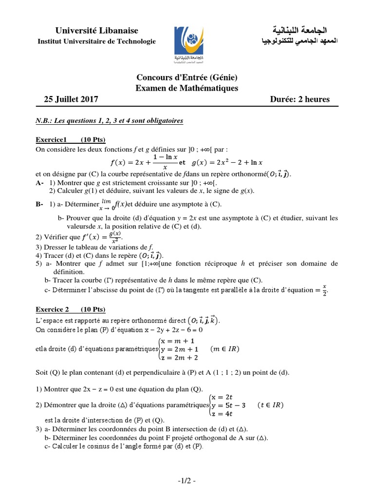Genie Math 2017 FR | PDF | Asymptote | Intégral