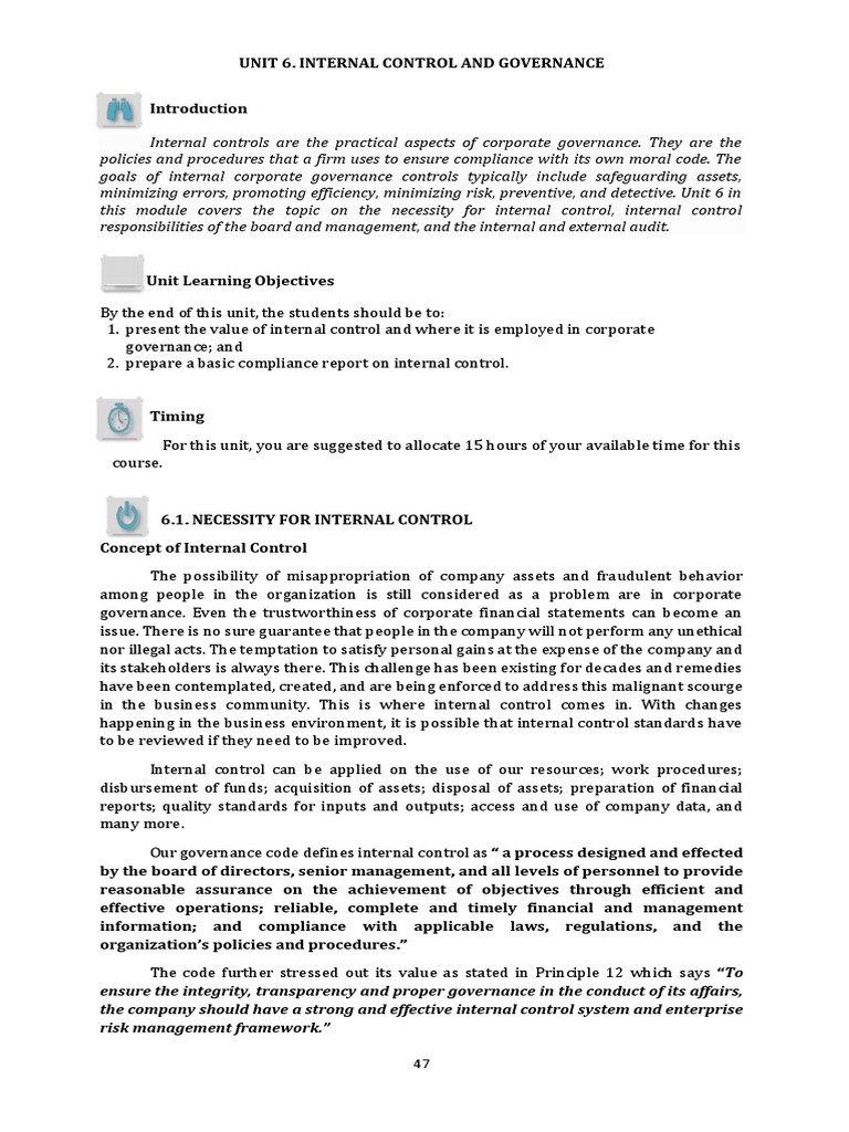 Internal Control in Corporate Governance | PDF | Internal Control | Audit