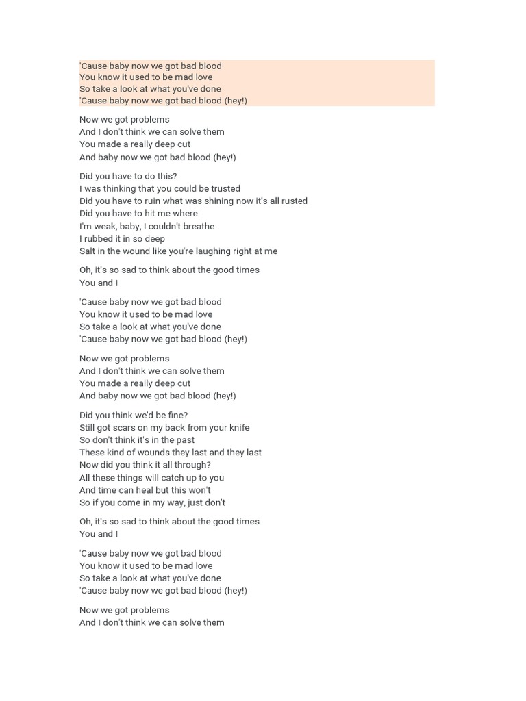 Image Result For Nao Bad Blood Lyrics Lyrics