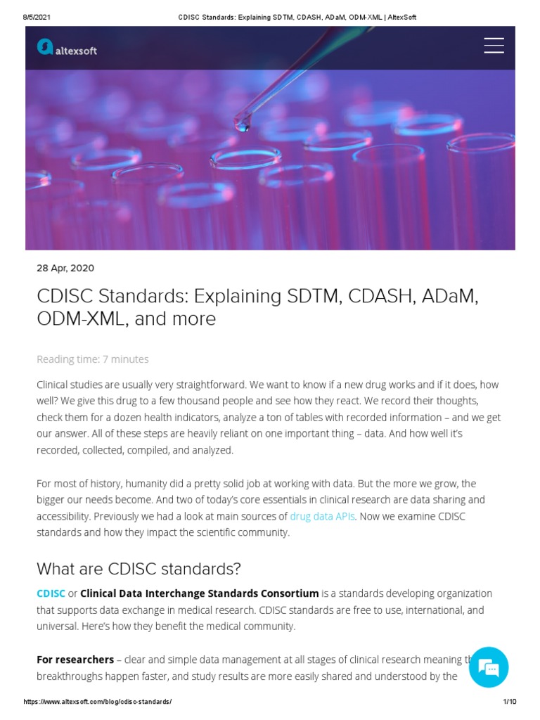 Cdisc standards explaining sdtm cdash adam odm xml altexsoft