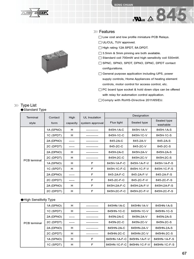 845HN 2C B C 24VDC 845hn 2c 12vdc 845hn 2c 24vdc Relé De Potencia 8A - Foto 2