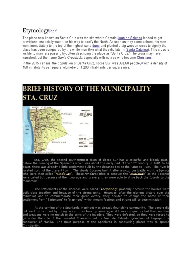 Brief History of The Municipality Sta. Cruz Etymology PDF