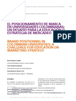 El Posicionamiento de Marca en Universidades Colombianas: Un Desafío para La Educación O Estrategia de Mercadeo