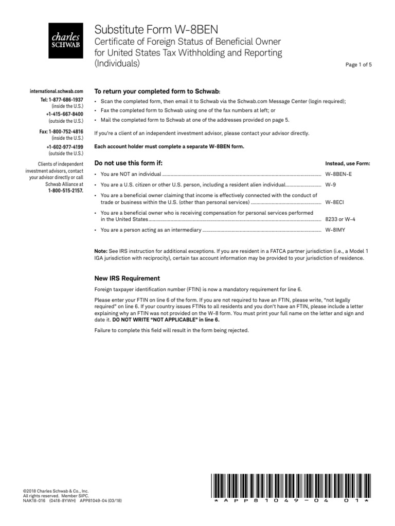Charles Schwab Account Opening Form PDF Irs Tax Forms Trust Law