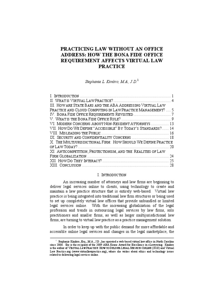 Practicing Law Without An Office Address How The Bona Fide Office Requirement Affects Virtual