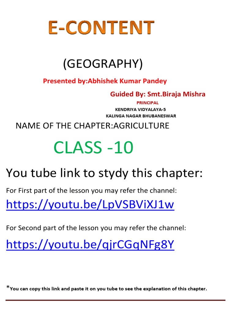 Agriculture Class X ECONTENTS PDF Agriculture Intensive Farming