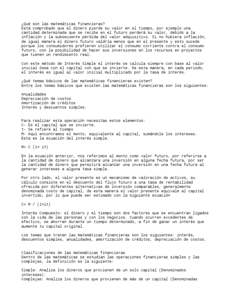 Introducción a las Matemáticas Financieras | PDF | Finanzas Matemáticas ...