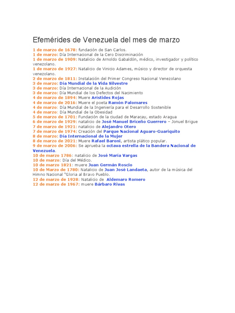 Efemérides de Venezuela en Marzo PDF Venezuela