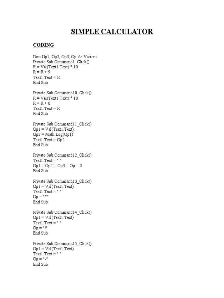 Simple Calculator Coding PDF
