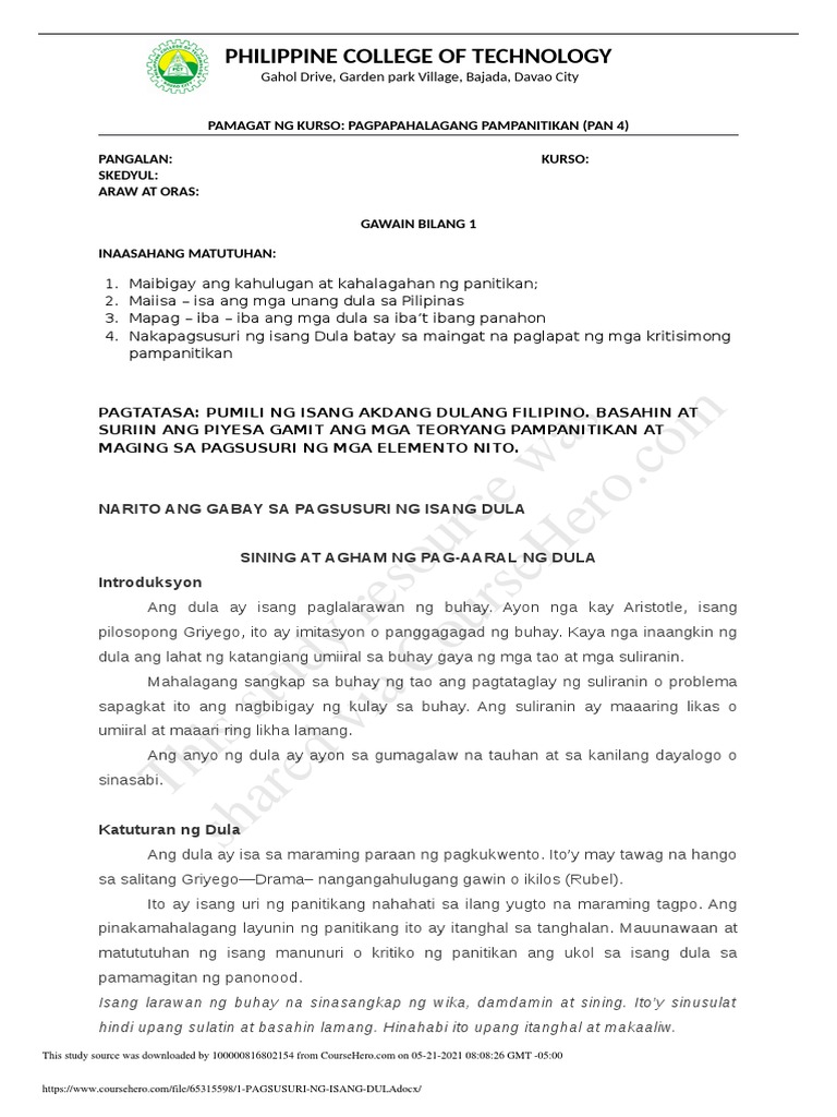 Pagsusuri NG Isang Dula | PDF