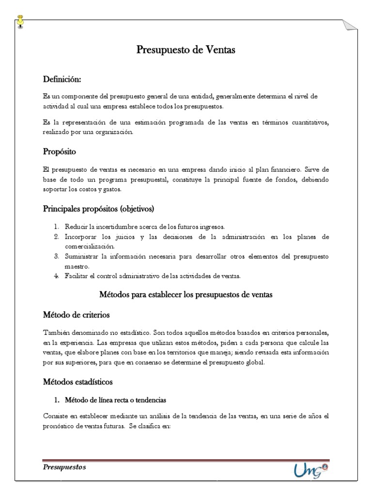 Presupuesto de Ventas | PDF | Presupuesto | Economias