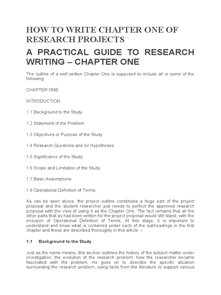 how to write chapter one of a research project