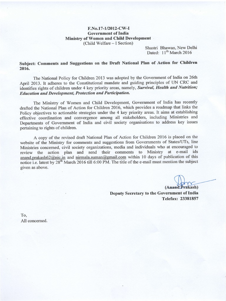 Draft National Plan of Action for Children | PDF | Children's Rights