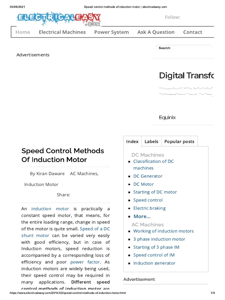 Speed Control Methods of Induction Motor Electricaleasy PDF