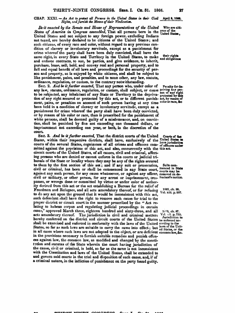 Civil Rights Act of 1866 | PDF | Criminal Law | Government Institutions