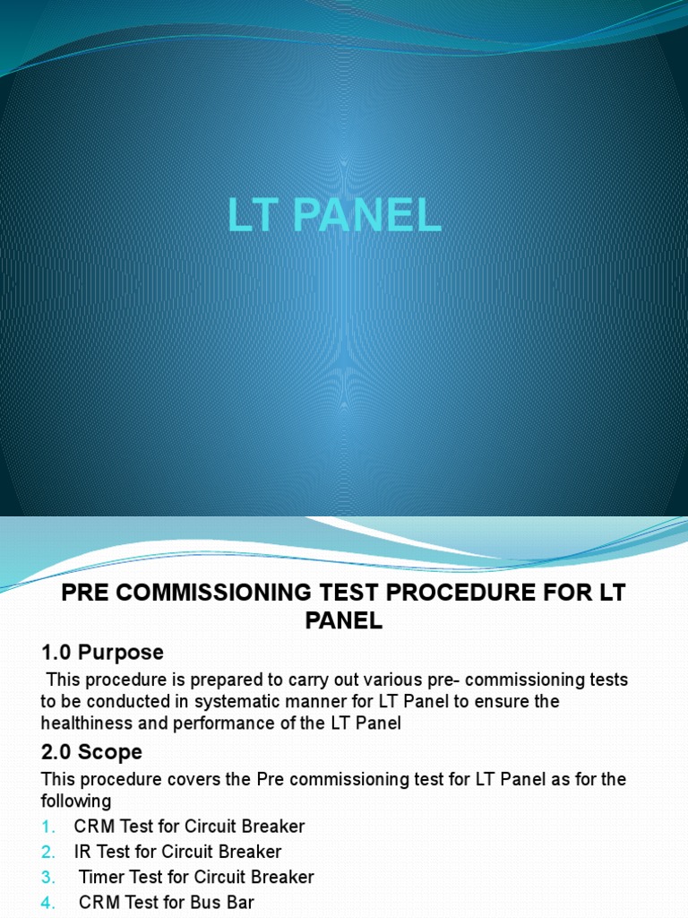 Pre-Commissioning Tests for an LT Panel: Ensuring Safety and ...