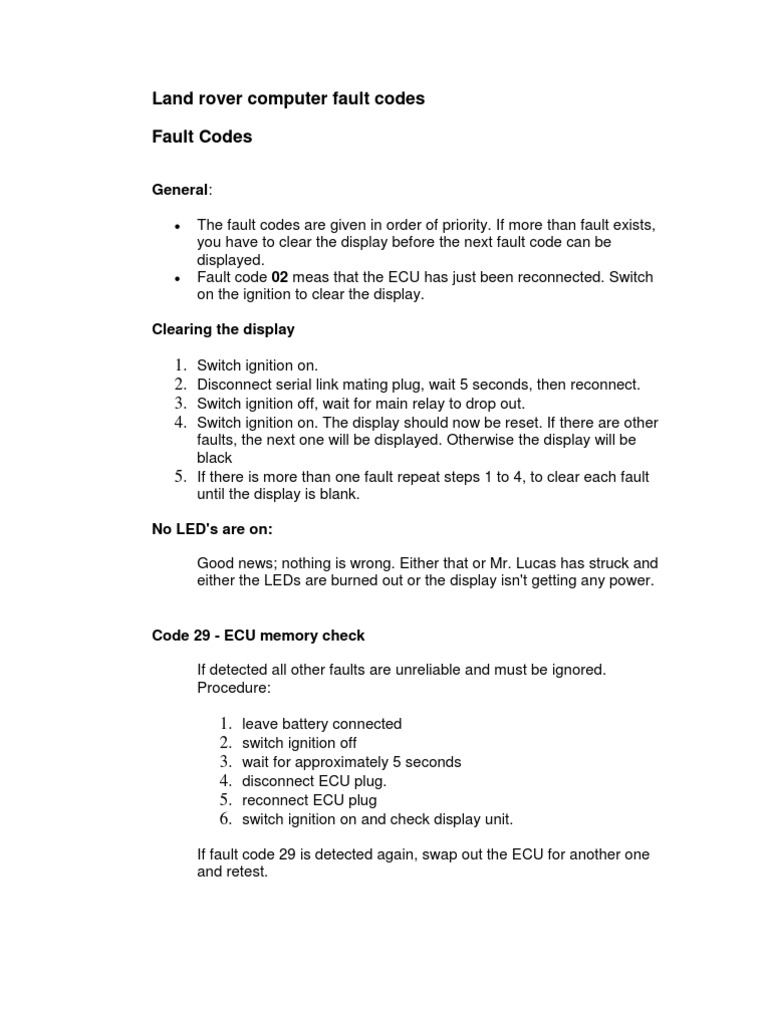 Land Rover Fault Codes PDF Ignition System Fuel Injection