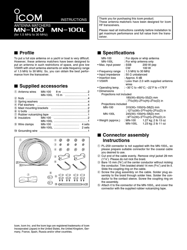 MN100 L Instructions PDF Electrical Connector Antenna (Radio)