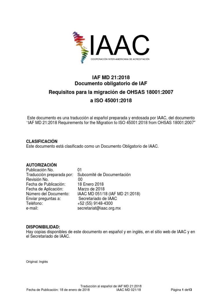 Migración a ISO 45001: IAF MD 21 | PDF | Seguridad y salud ocupacional ...