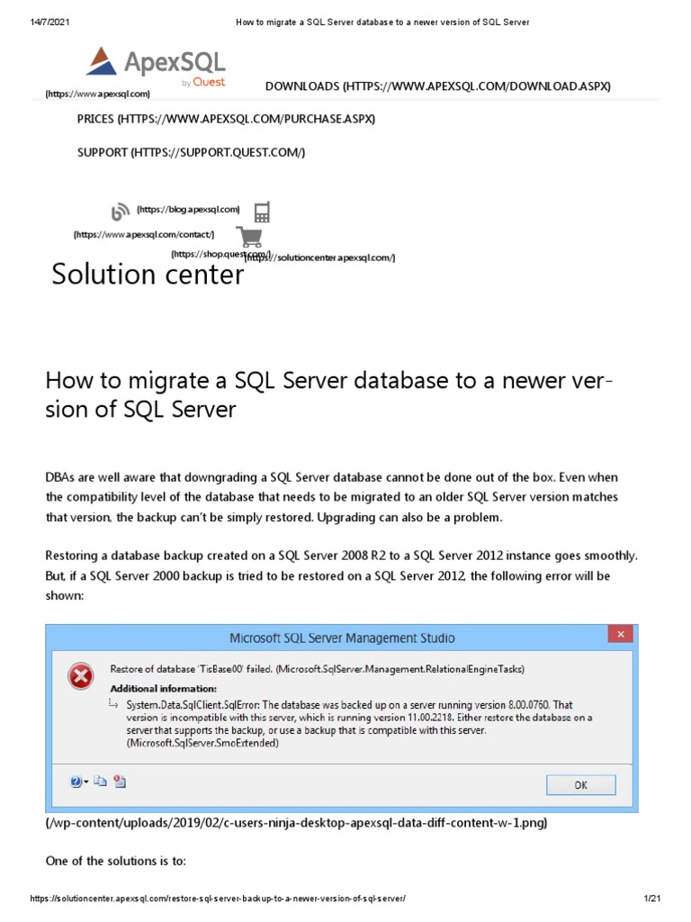 How To Migrate A SQL Server Database To A Newer Version of SQL Server ...