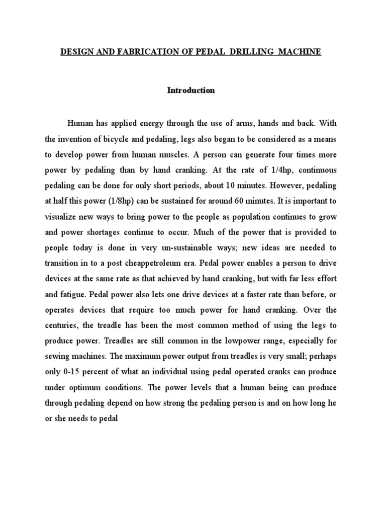 Pedal Drilling Machine Design and Fabrication | PDF | Drill | Machines