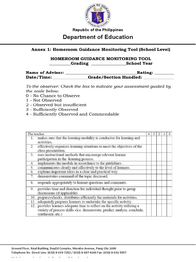 Homeroom Guidance Evaluation Tool | PDF | Learning | School Counselor