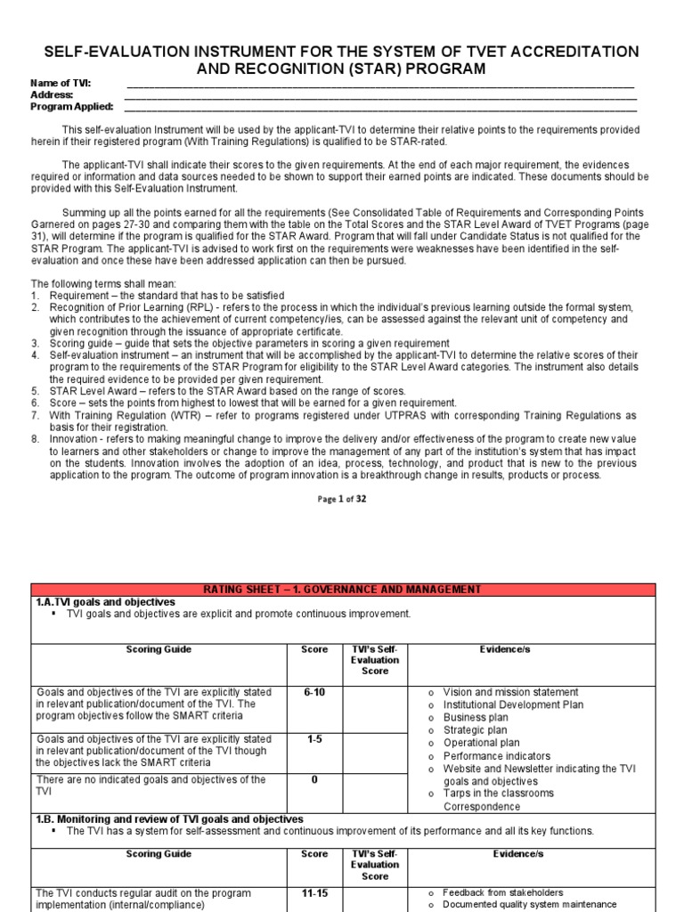 STAR Program Self-Evaluation Tool | PDF | Quality Management System ...