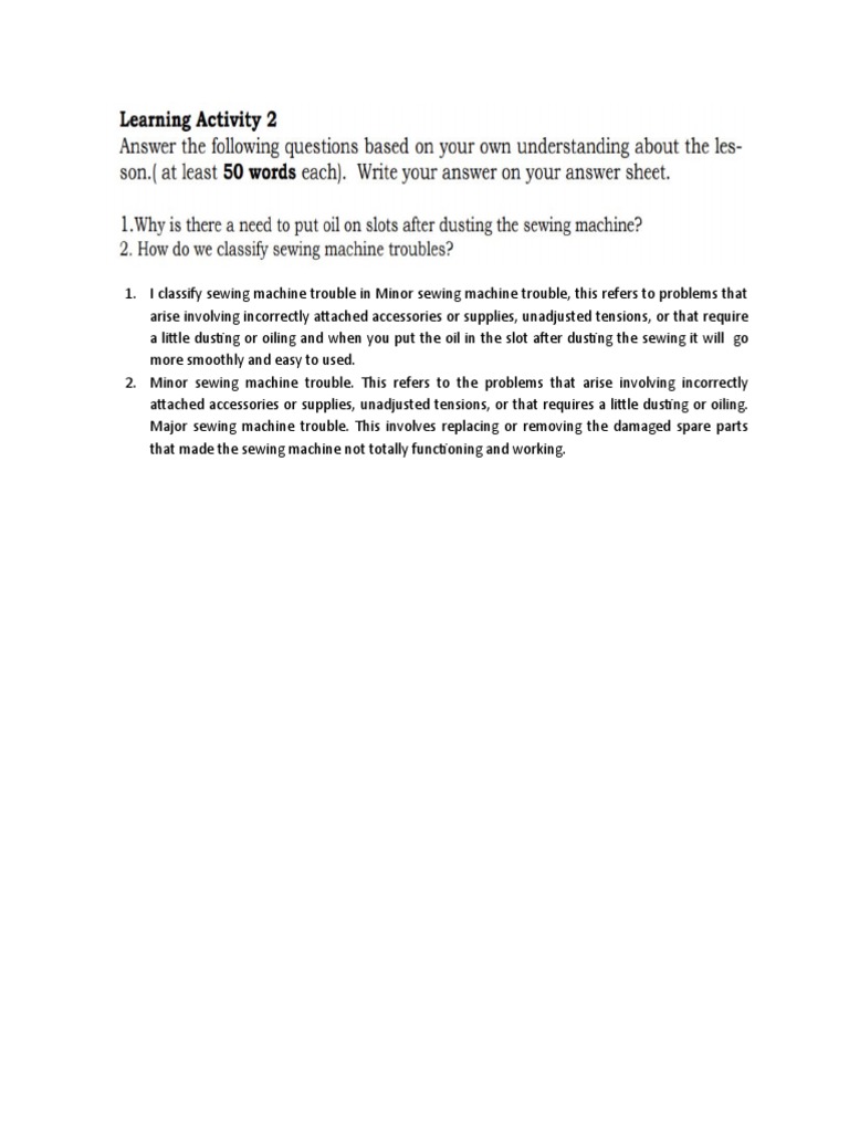 I Classify Sewing Machine Trouble in Minor Sewing Machine Trouble PDF