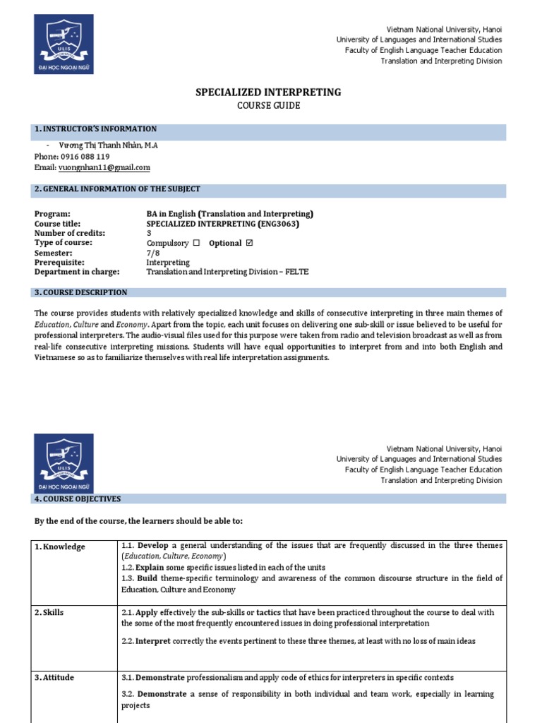 Specialized Interpreting: Course Guide | PDF | Test (Assessment) | Vietnam