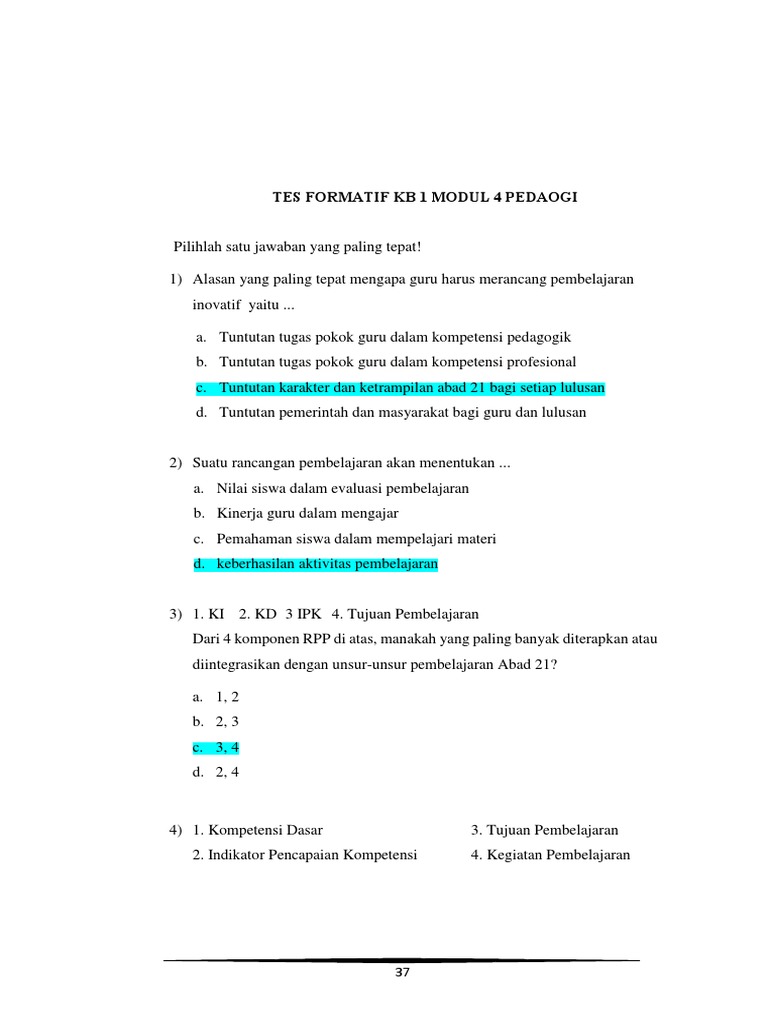 Pedagogik 4 Tes Formatif Kb1 Pdf