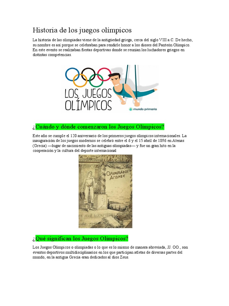 Historia de los Juegos Olímpicos | PDF | Juegos olímpicos | Deportes