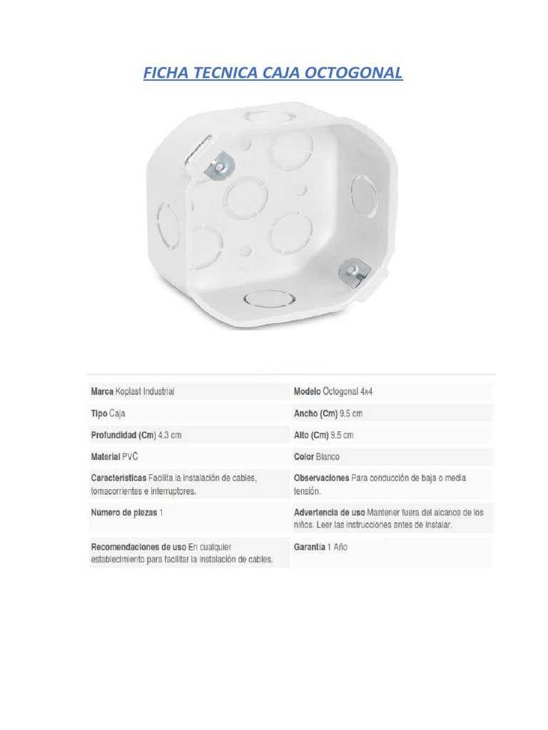 Ficha Técnica de Caja Octogonal | PDF