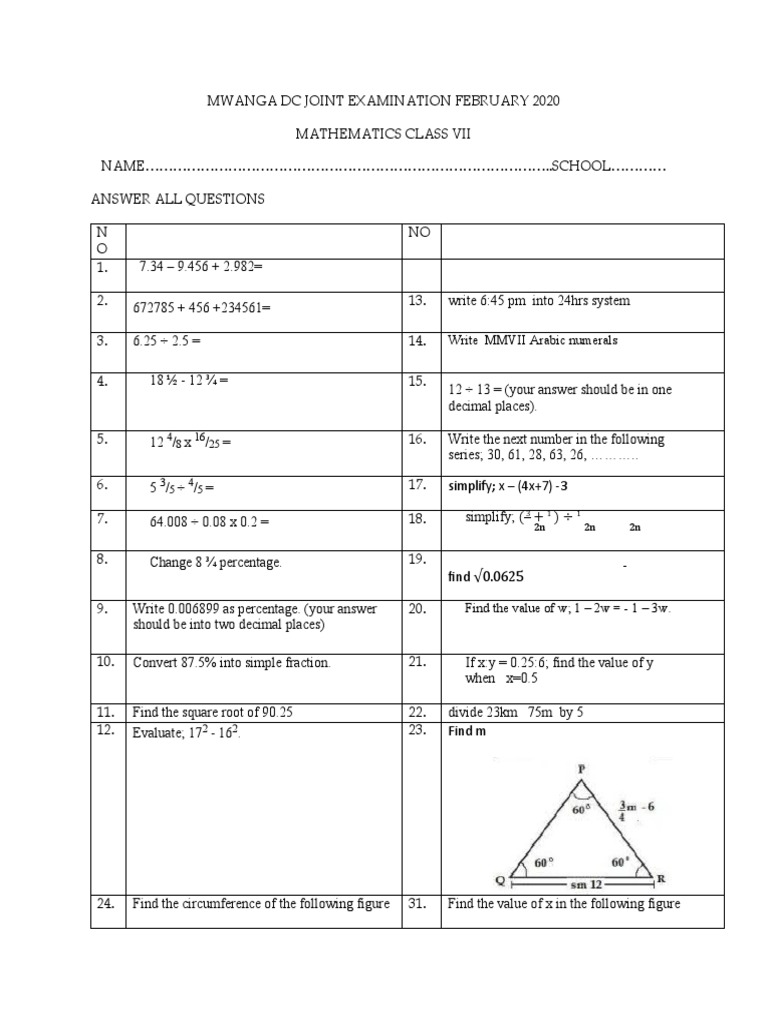 Amani Vumwe Maths | PDF | Area | Elementary Mathematics