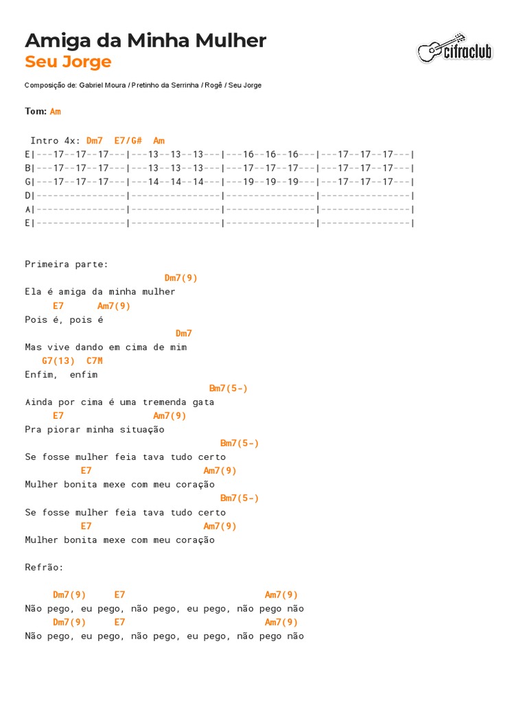 Cifra Club - Seu Jorge - Amiga Da Minha Mulher | PDF