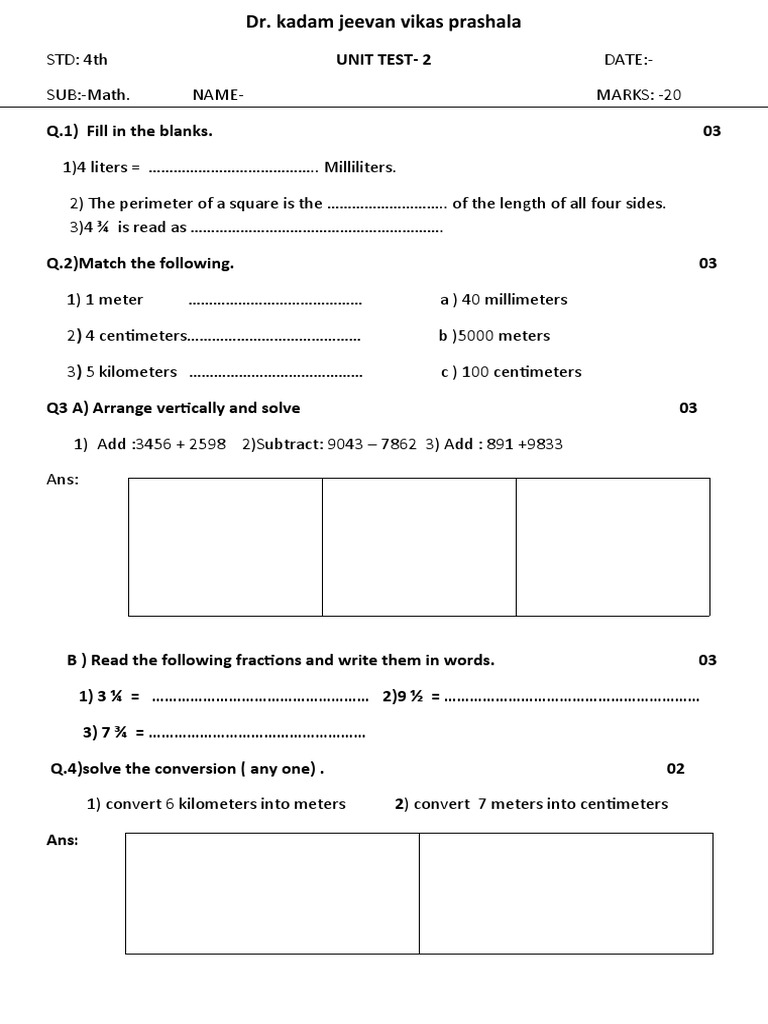 4th Grade Math Unit Test | PDF | Teaching Methods & Materials