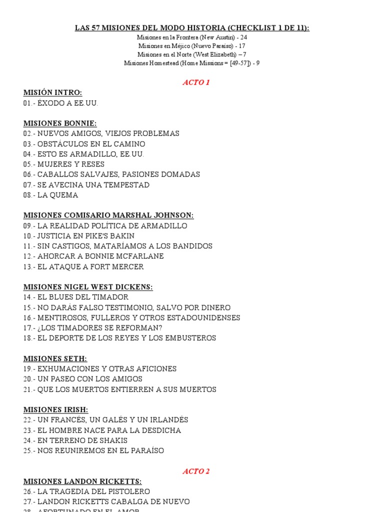 Rdr2 Printable Checklist 100% Completion checklist : R ...