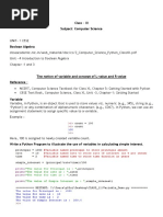 Class - XI Subject: Computer Science