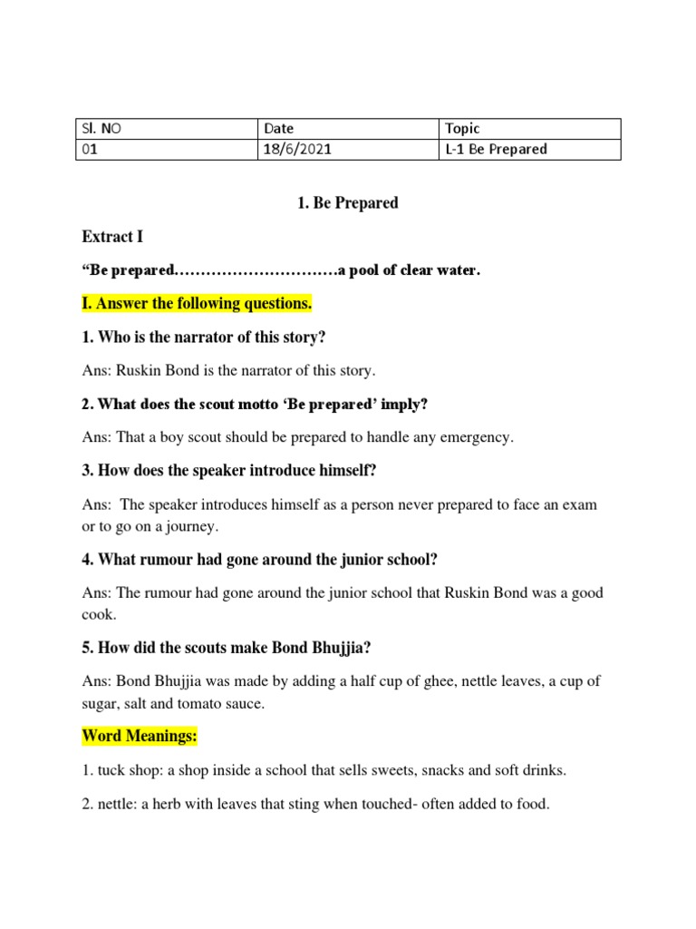 Be Prepared: Questions and Answers | PDF